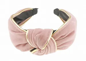 Обруч для волосся Оксамит Glamour Girlz з золотою окантовкою і вузлом (Рожевий) - Фото 1