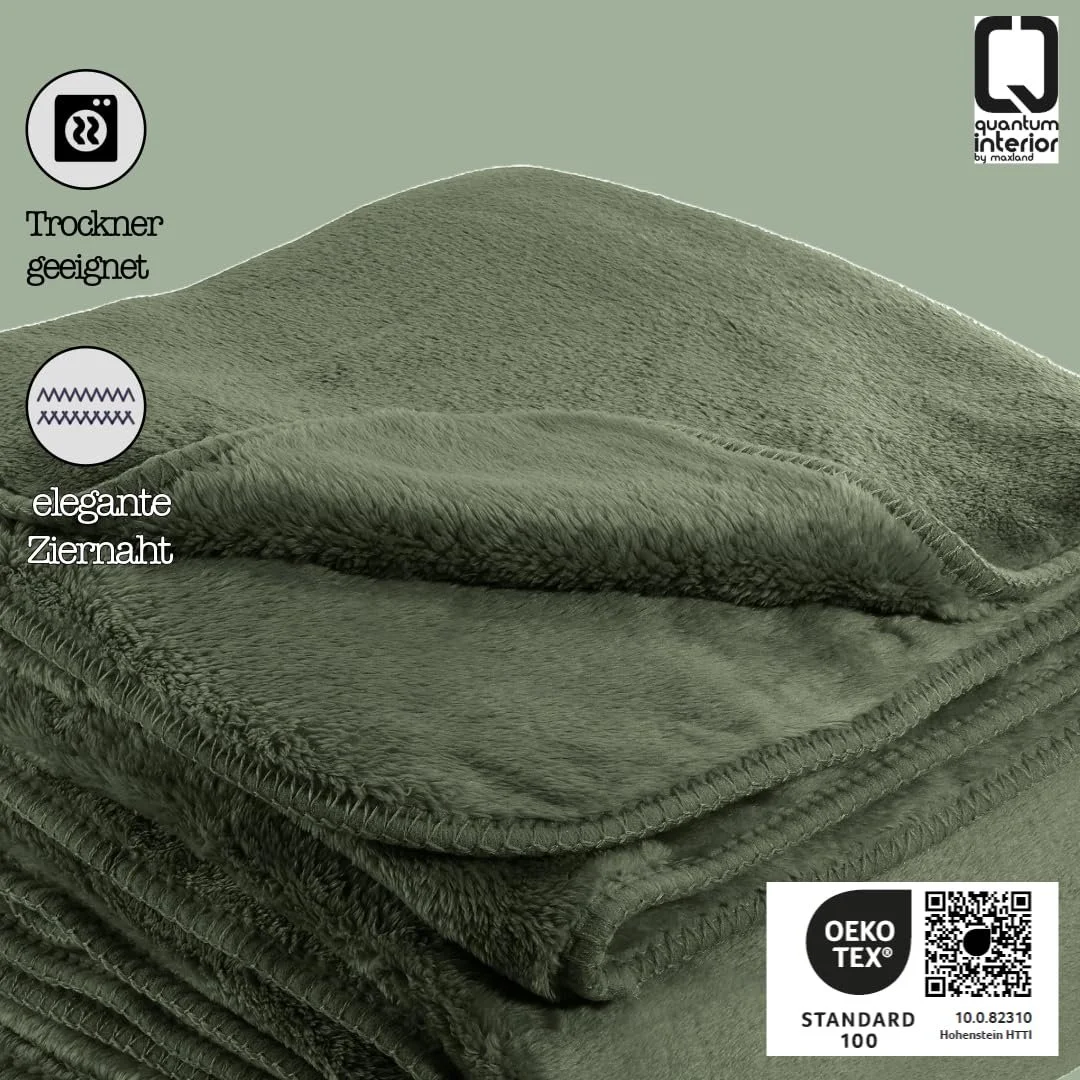 Одеяло Quantum Interior by Maxland Cashmere Deluxe Cuddly Blanket XXL 150 x 200 см Extra Thick с окантовочной лентой и швом оверлок (Оливковый), фото №3