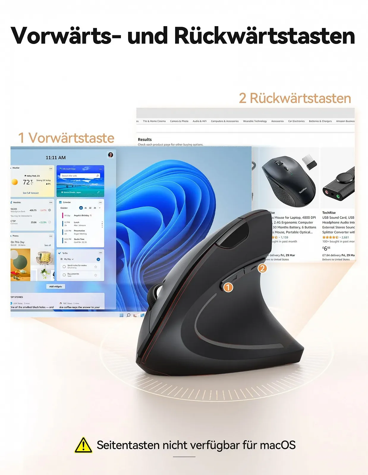 Мышь TechRise Беспроводная Эргономичная Вертикальная 4800 DPI Оптическая Тихая, фото №6