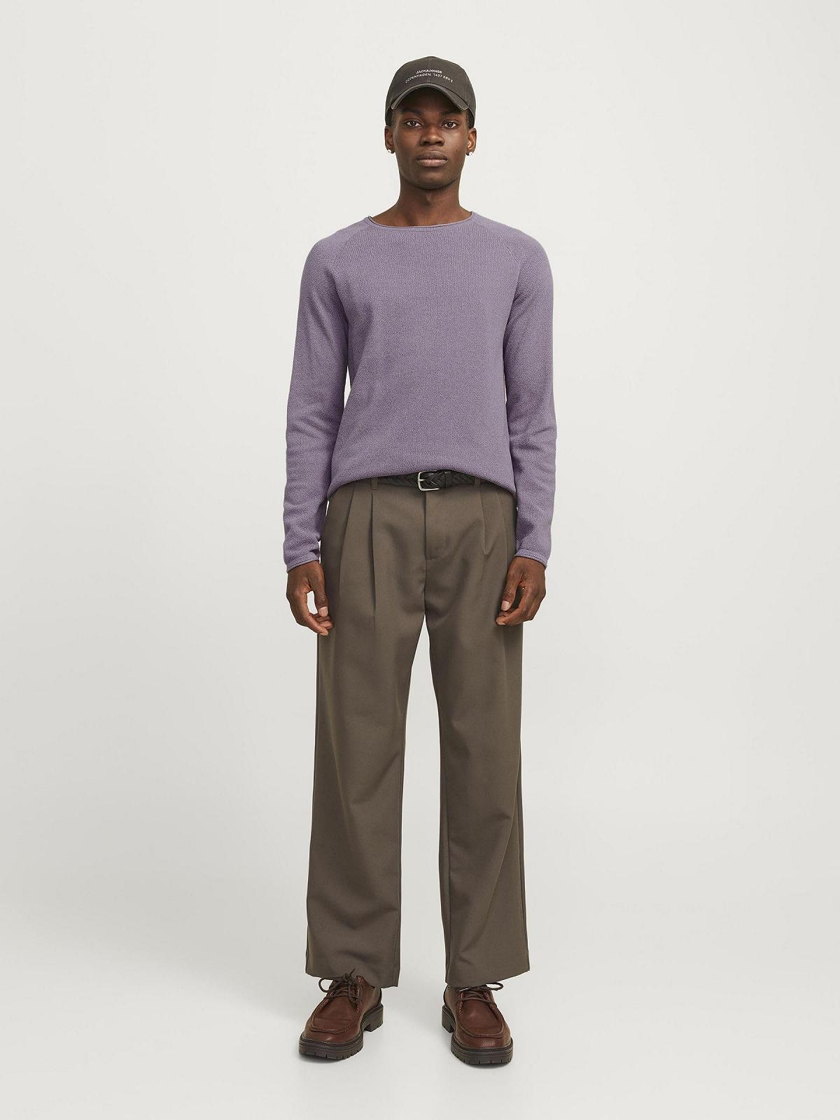 Вязаный пуловер JACK & JONES JJEHILL мужской, с круглым вырезом, базовый, с длинными рукавами, хлопковая рубашка, фото №4