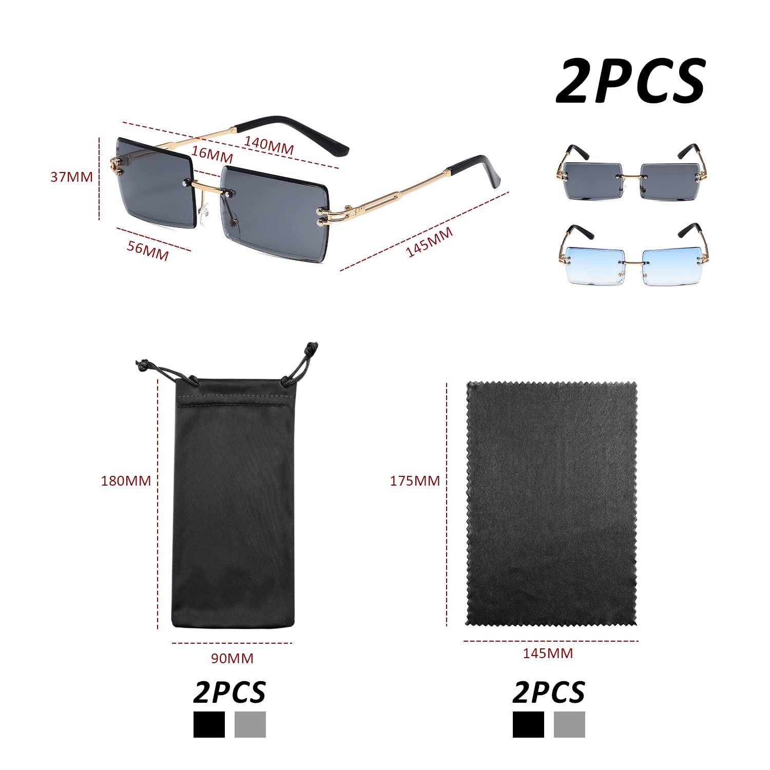 Сонцезахисні окуляри BEIIEB Прямокутні Без оправи Прозорі, фото №2