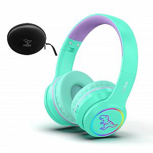 Детские наушники IFECCO Bluetooth с микрофоном Динозавр Беспроводные с LED-огнями Чехол - Фото 1