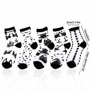 Носки Lusofie Прозрачные Женские Короткие в горошек полосатые клетчатые с рюшами Черные Прозрачные Щиколотки Сетчатые Летние Тонкие Модные Носки, черный, Универсальный размер synthetic.ua - Фото 1