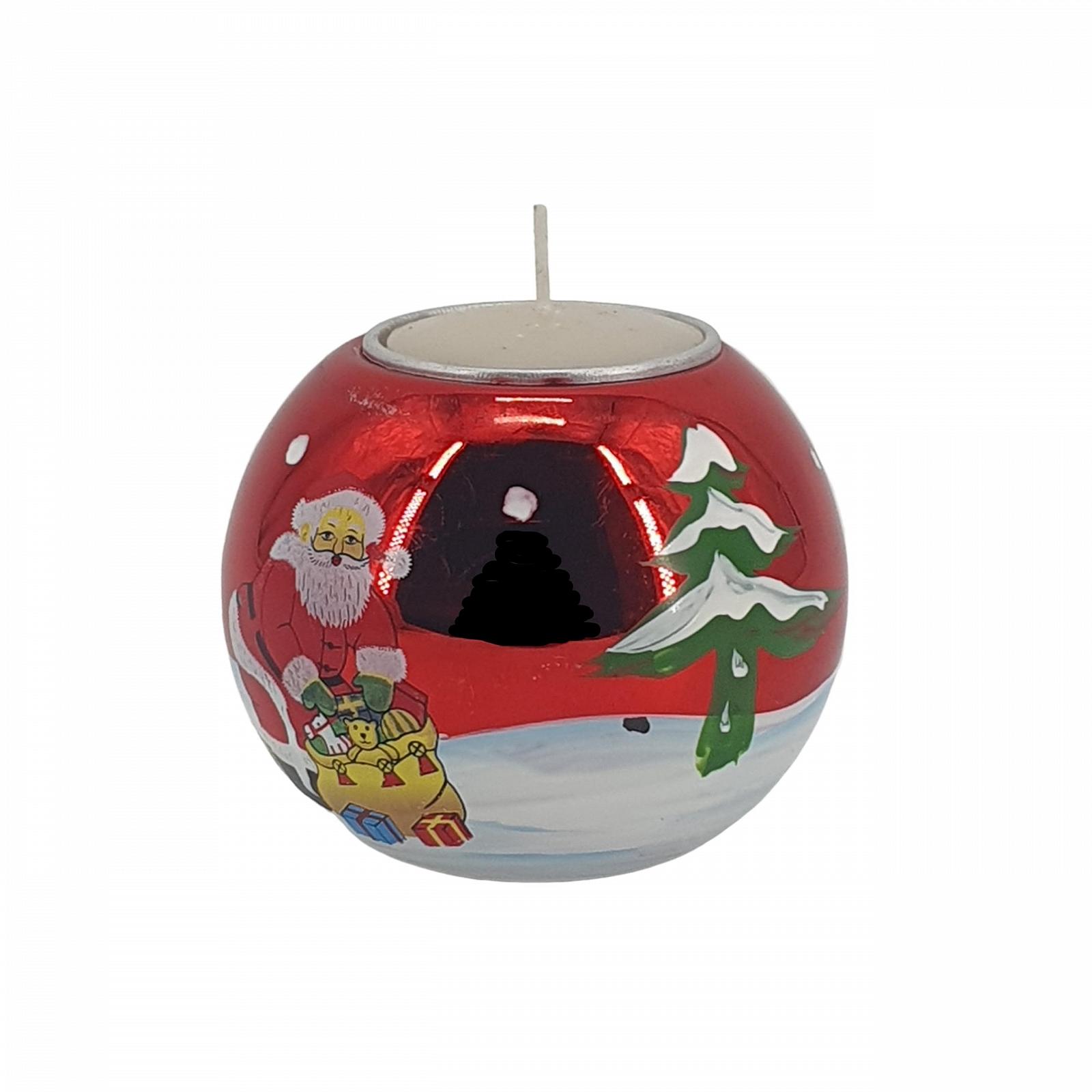 Підсвічники Різдвяні 80570 Червоні з Санта Клаусом і Новорічною Ялинкою Ручний Розпис Адвент-вінок Включаючи Чайну Свічку, фото №6