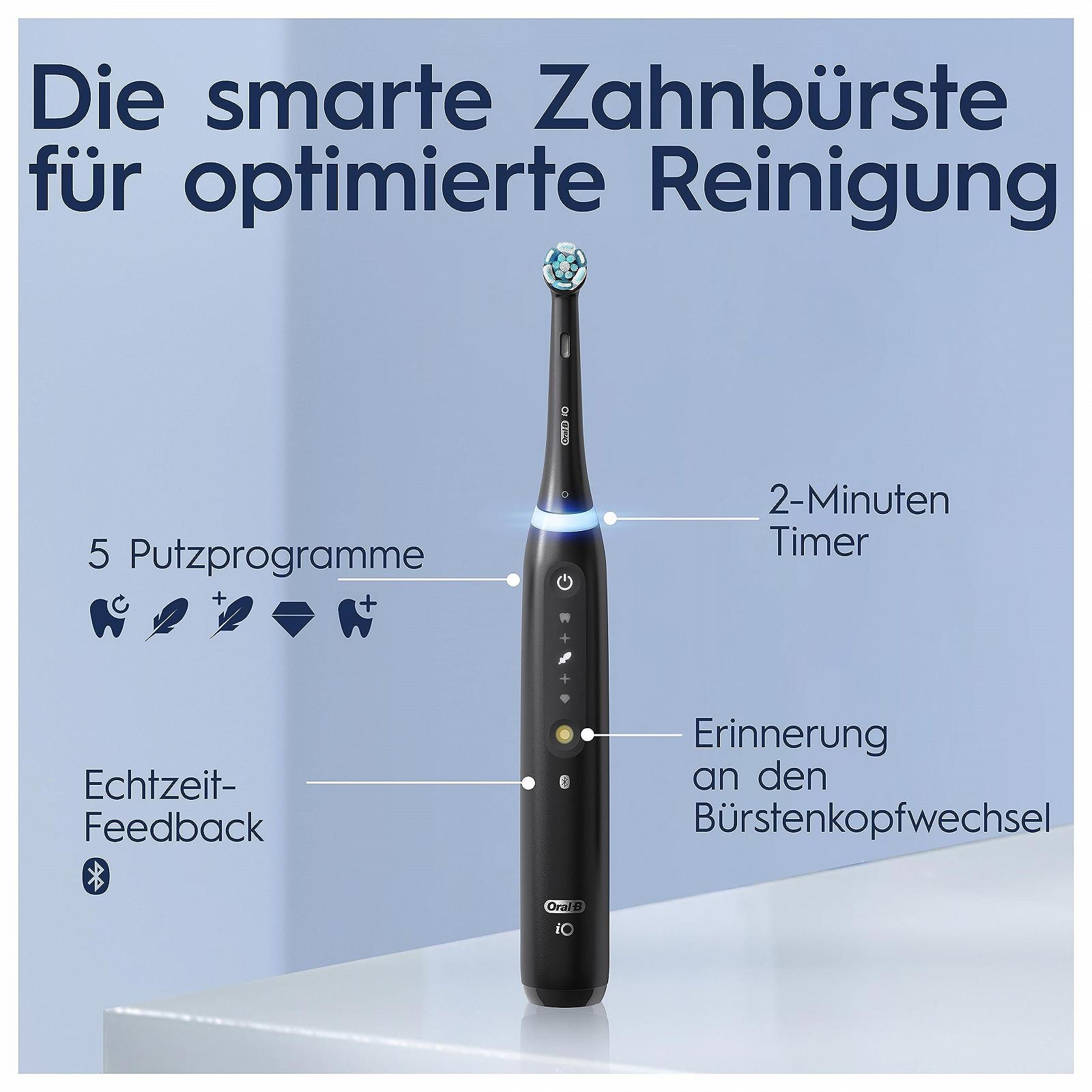 Зубна щітка електрична Oral-B iO Series 5 Plus Edition, плюс 3 змінні насадки, магнітний чохол, 5 режимів чищення, переробне пакування, чорна, фото №6