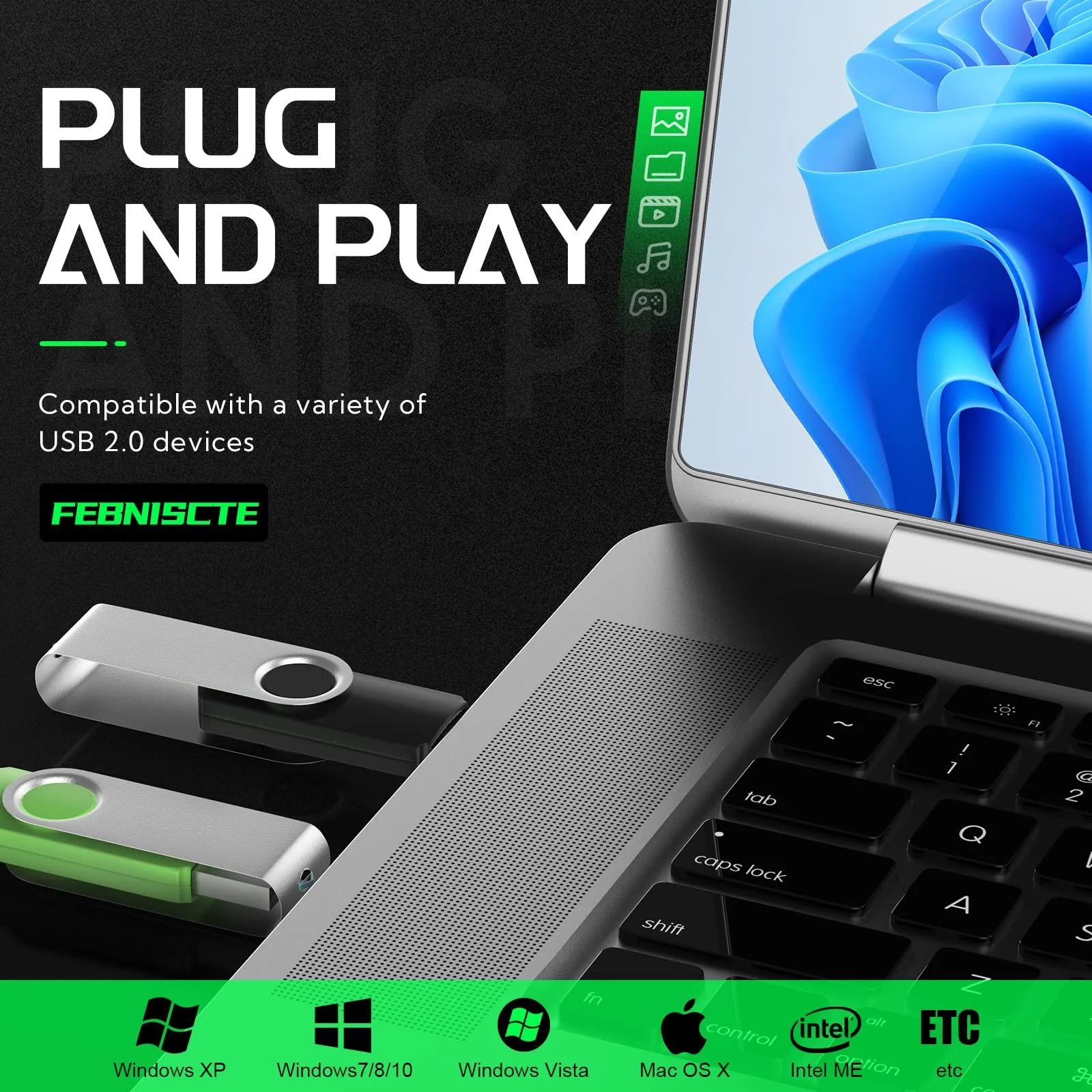 USB-накопичувач FEBNISCTE 8GB Набір 10 шт. Rotate Metal USB 2.0 Різнокольоровий, фото №3