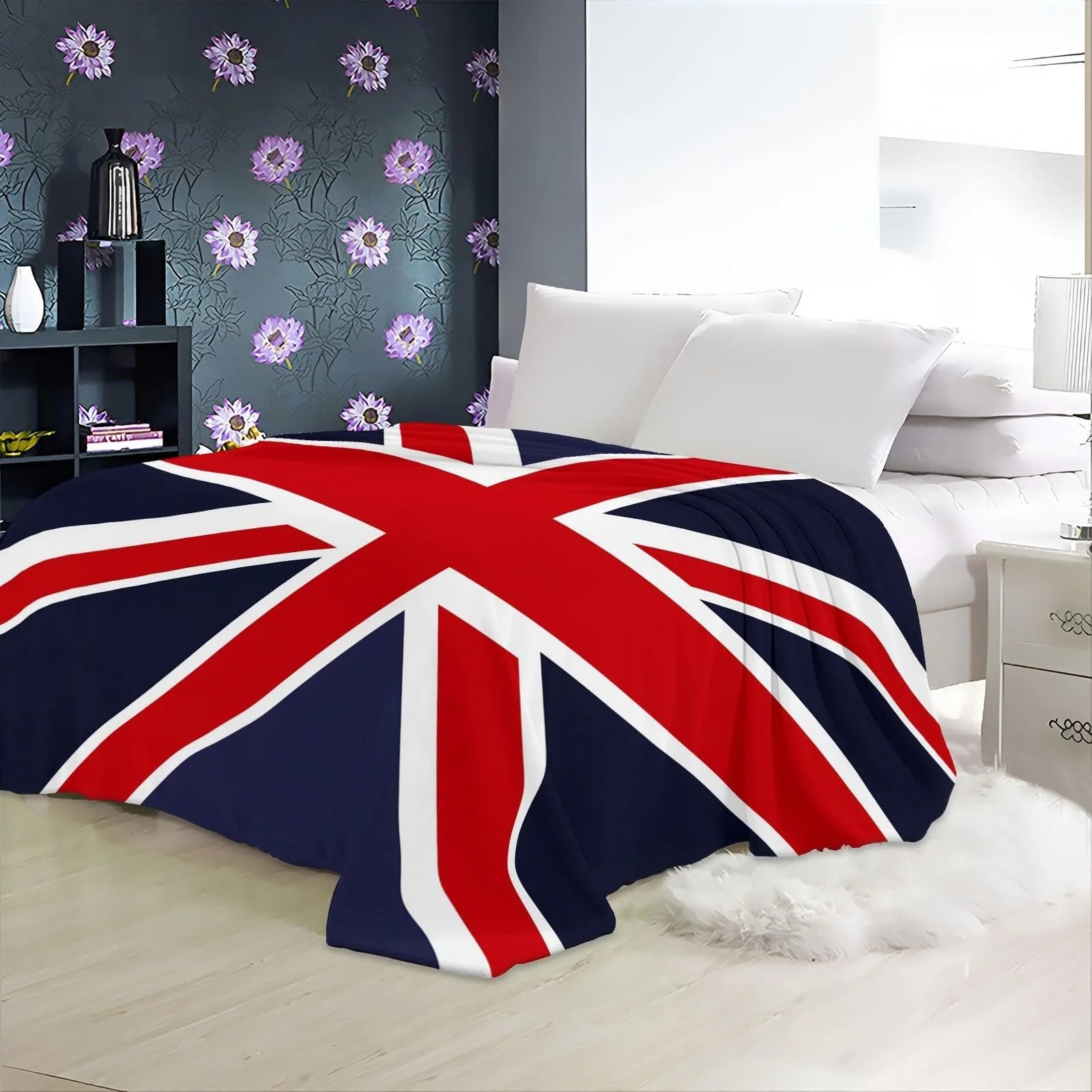 Покривало Флаг Великої Британії Проста М'яка Вовняна 150 x 200 см Блакитна та Червона, фото №5
