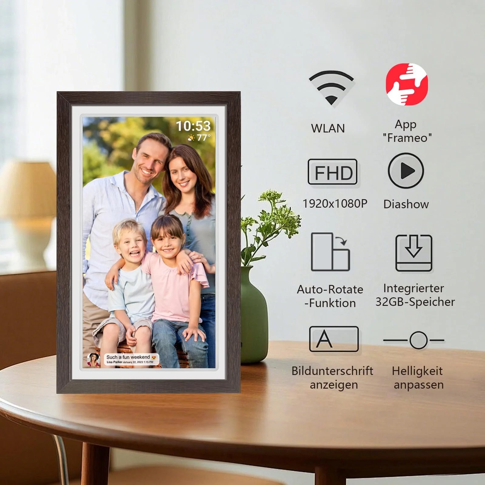 Цифрова фоторамка dxmart 21.5 дюйма WiFi 32 GB FHD IPS Touchscreen Автоматичний поворот Настінна, фото №3 Цифрова фоторамка dxmart 21.5 дюйма WiFi 32 GB FHD IPS Touchscreen Автоматичний поворот Настінна, фото №3