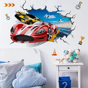 Наклейки на стіну Runtoo 3D Гоночні автомобілі Вінілові synthetic.ua - Фото 1