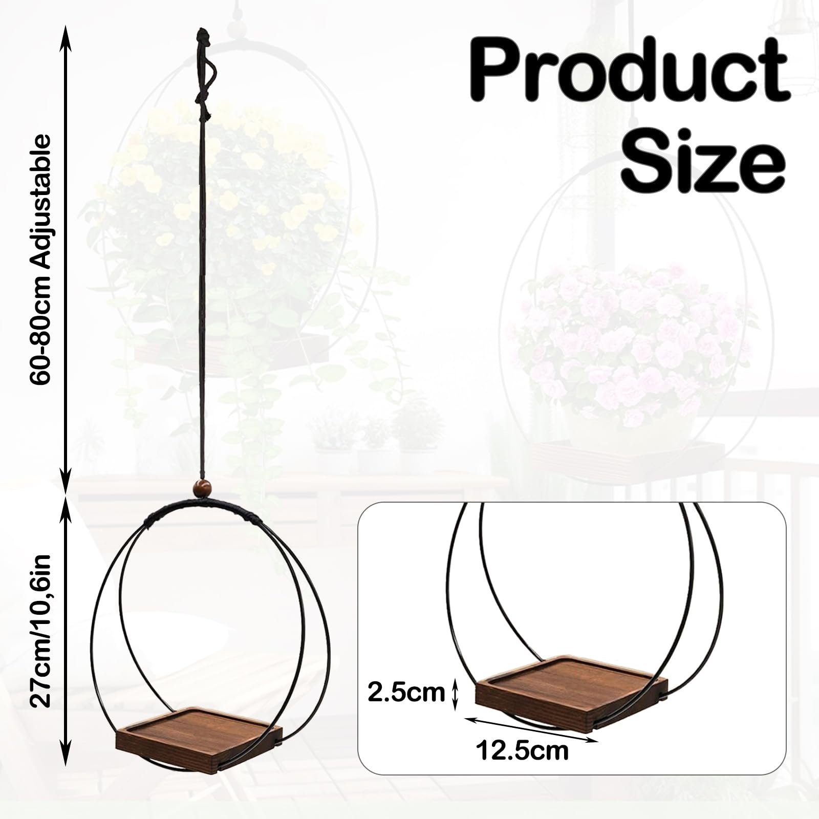 Підвісна корзина для рослин з дерев'яною основою 5 дюймів металева 2 шт., фото №2