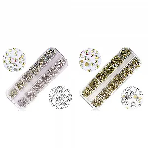 Стразы Плоские AB Crystal Diamond для Дизайна Ногтей, круглые кристаллы, микс форм, 2 коробки - Фото 1