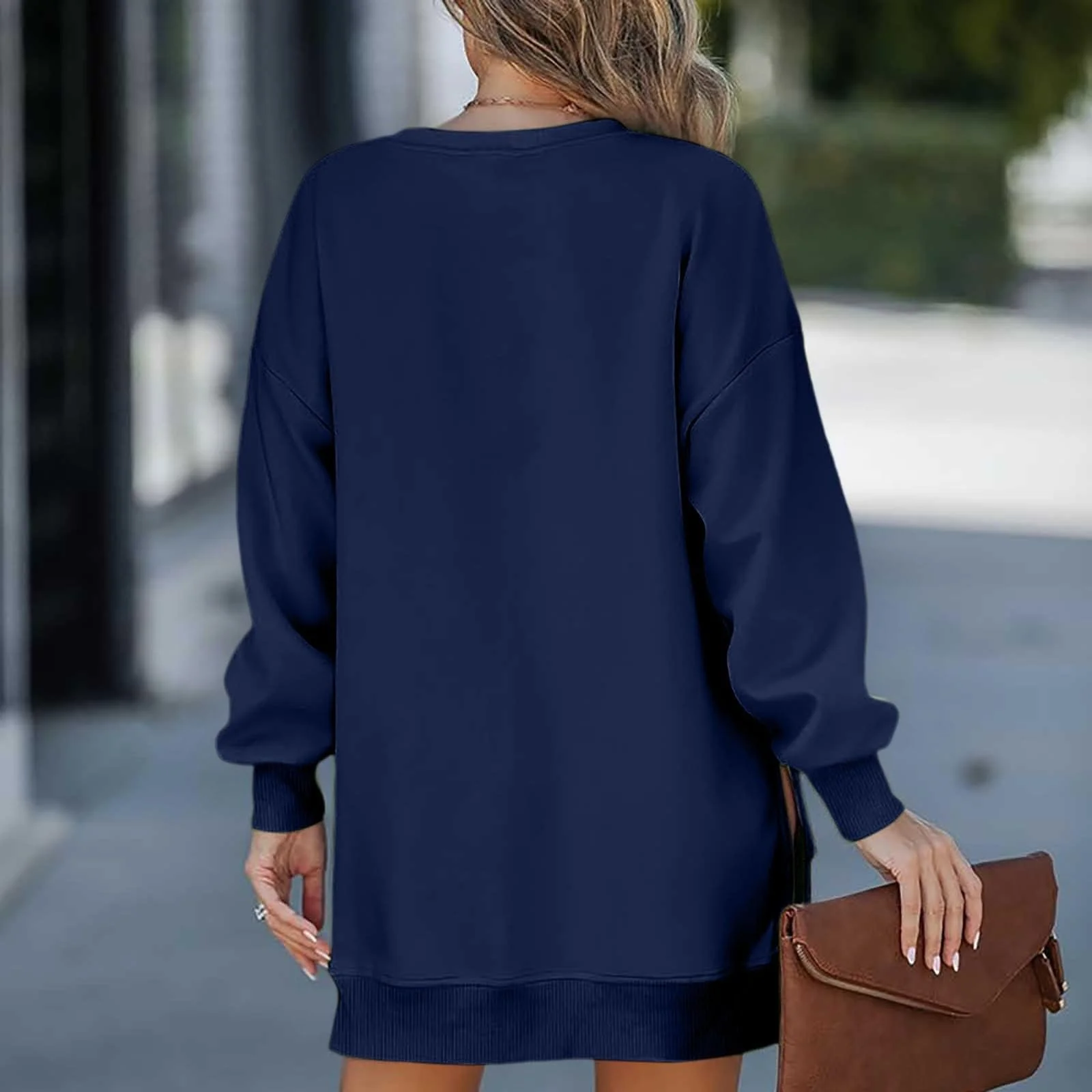 Свитшот оверсайз Lässig Однотонный, женский, с длинными рукавами, осенний, повседневный, свитер, женский, свободного кроя, с боковой молнией Y2K, круглый вырез горловины, однотонный пуловер без капюшона, теплый свитер, уличная одежда, осень, фото №3