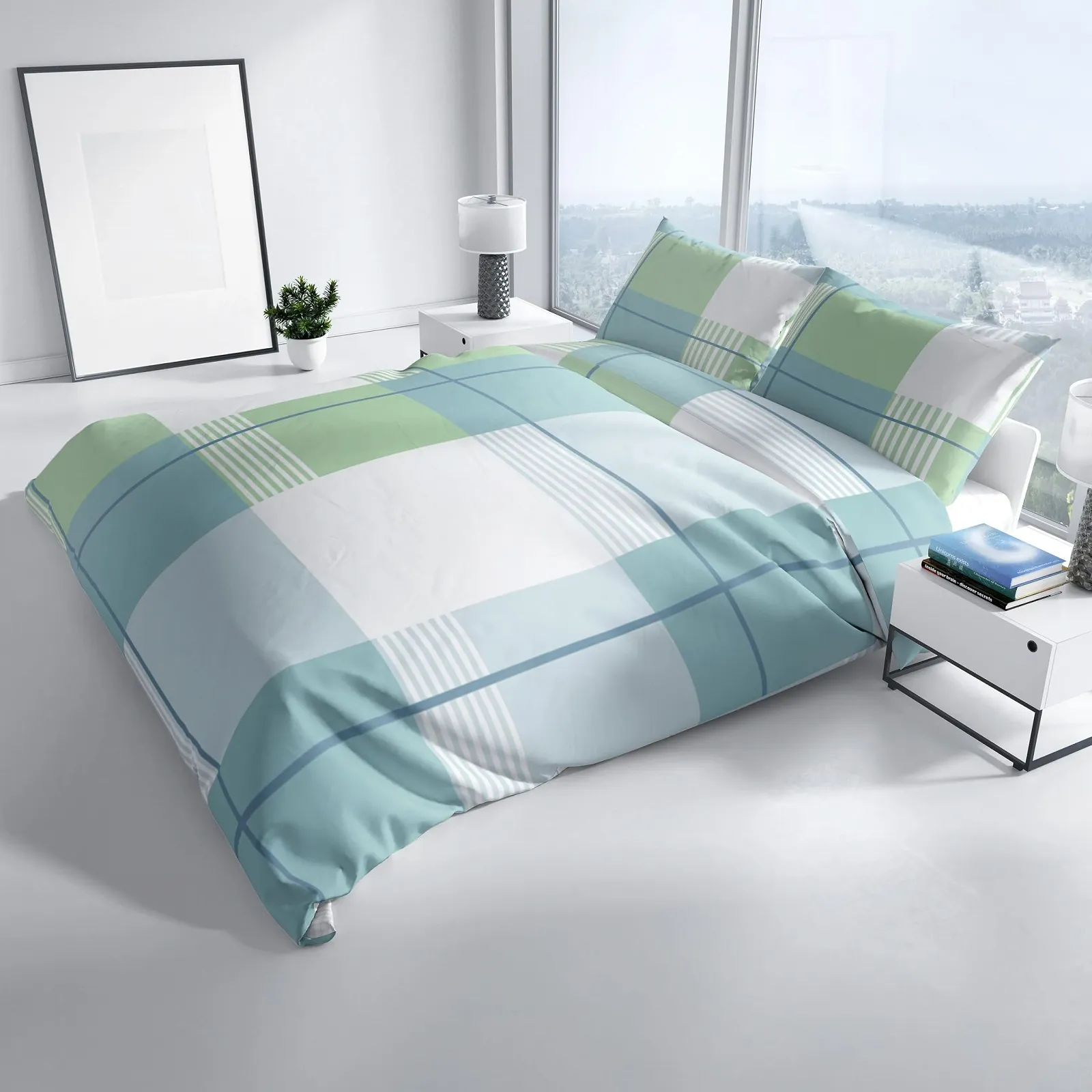 Постільна білизна фланелева Leonado Vicenti Winter 135 x 200 см, смугаста, зелена/бензинова, потайна блискавка, фото №2