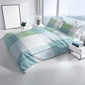 Постільна білизна фланелева Leonado Vicenti Winter 135 x 200 см, смугаста, зелена/бензинова, потайна блискавка synthetic.ua - Фото 1