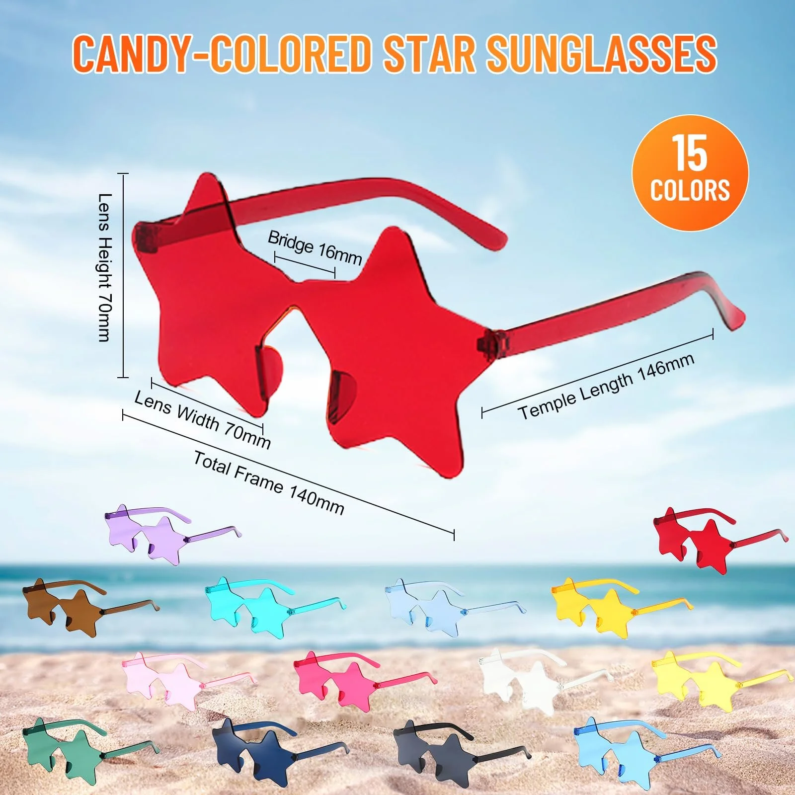 Солнцезащитные очки Без оправы JEKUGOT Звезда 15 цветов, фото №3