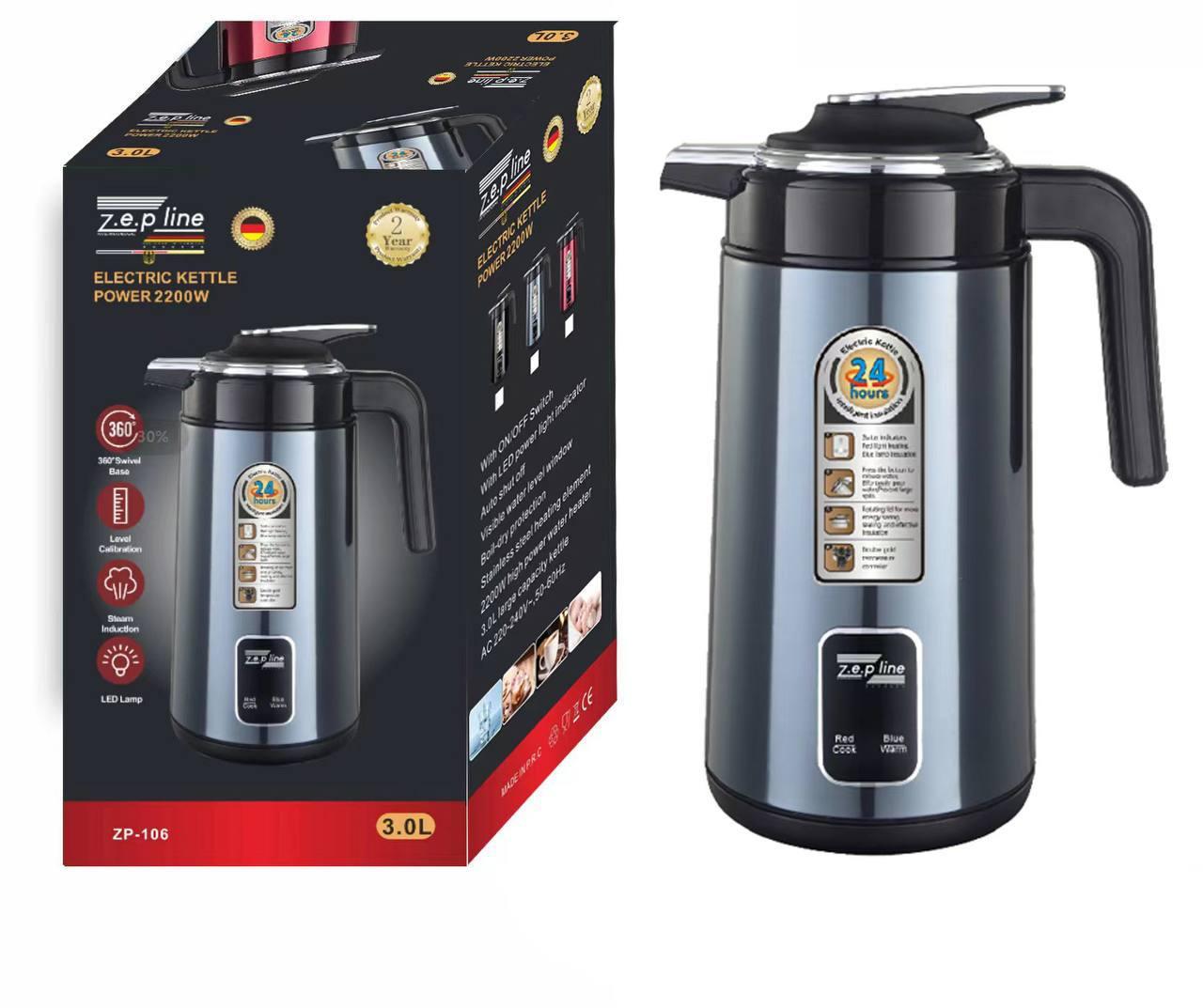 Электрический термос на 3 литра из нержавеющей стали Zepline ZP-106 л 2200Вт Синий, фото №2 Электрический термос на 3 литра из нержавеющей стали Zepline ZP-106 л 2200Вт Синий, фото №2