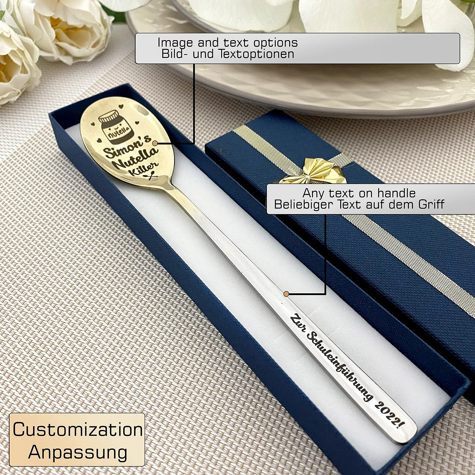 Ложка з гравіюванням для любителів шоколаду високоякісна нержавіюча сталь повний текст і персоналізоване ім'я, фото №2