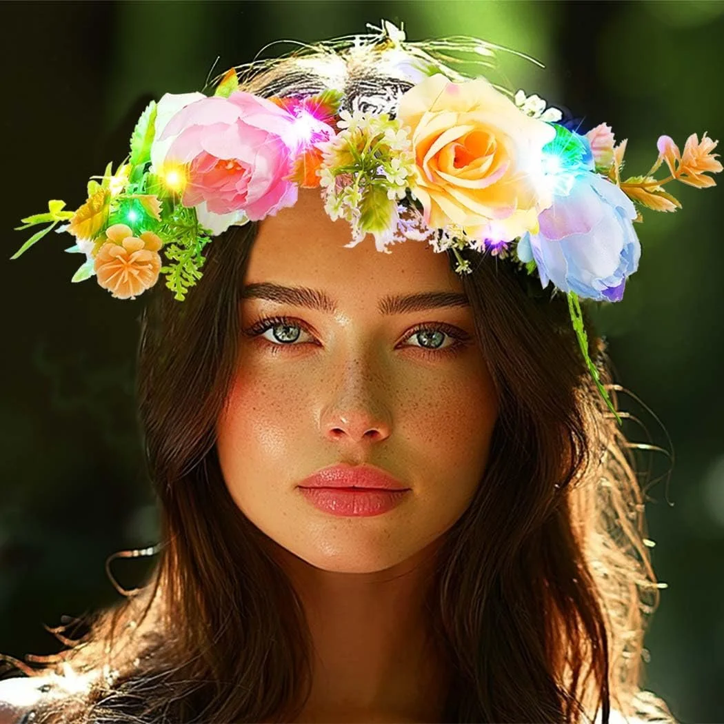 Вінок для волосся зі світними квітами LED, фото №2
