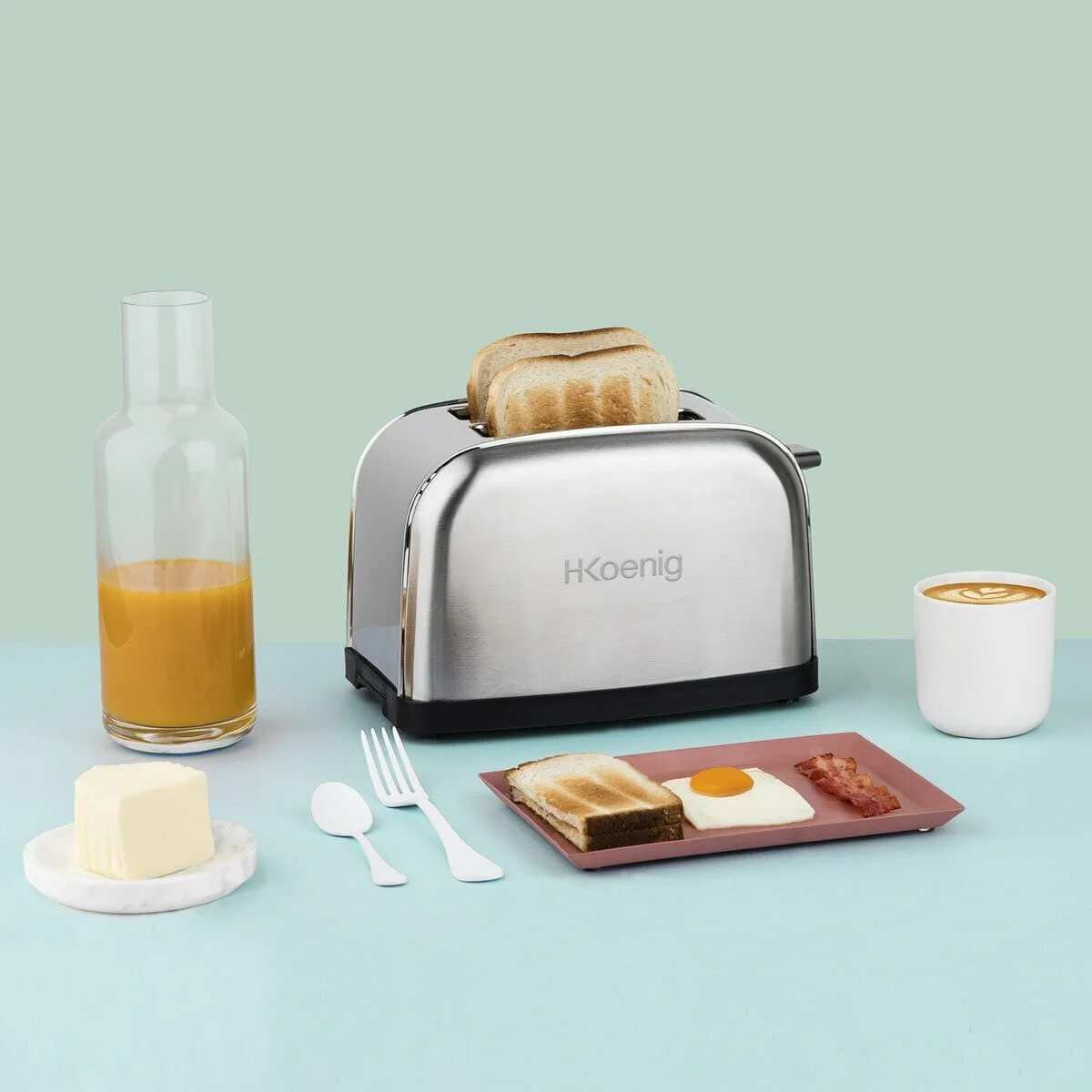 Тостер H.Koenig TOAS7 2 скибочки хліба, нержавіюча сталь, 7 рівнів підсмажування, розморожування, швидкий, сріблястий, фото №5