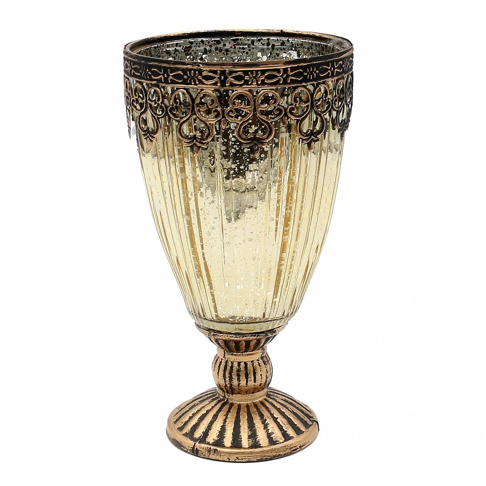 Підсвічник скляний у формі келиха в золото з марокканським/золотим металевим декором, фото №2