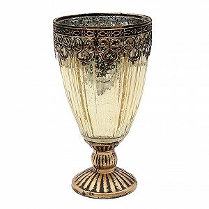 Підсвічник скляний у формі келиха в золото з марокканським/золотим металевим декором synthetic.ua - Фото 1