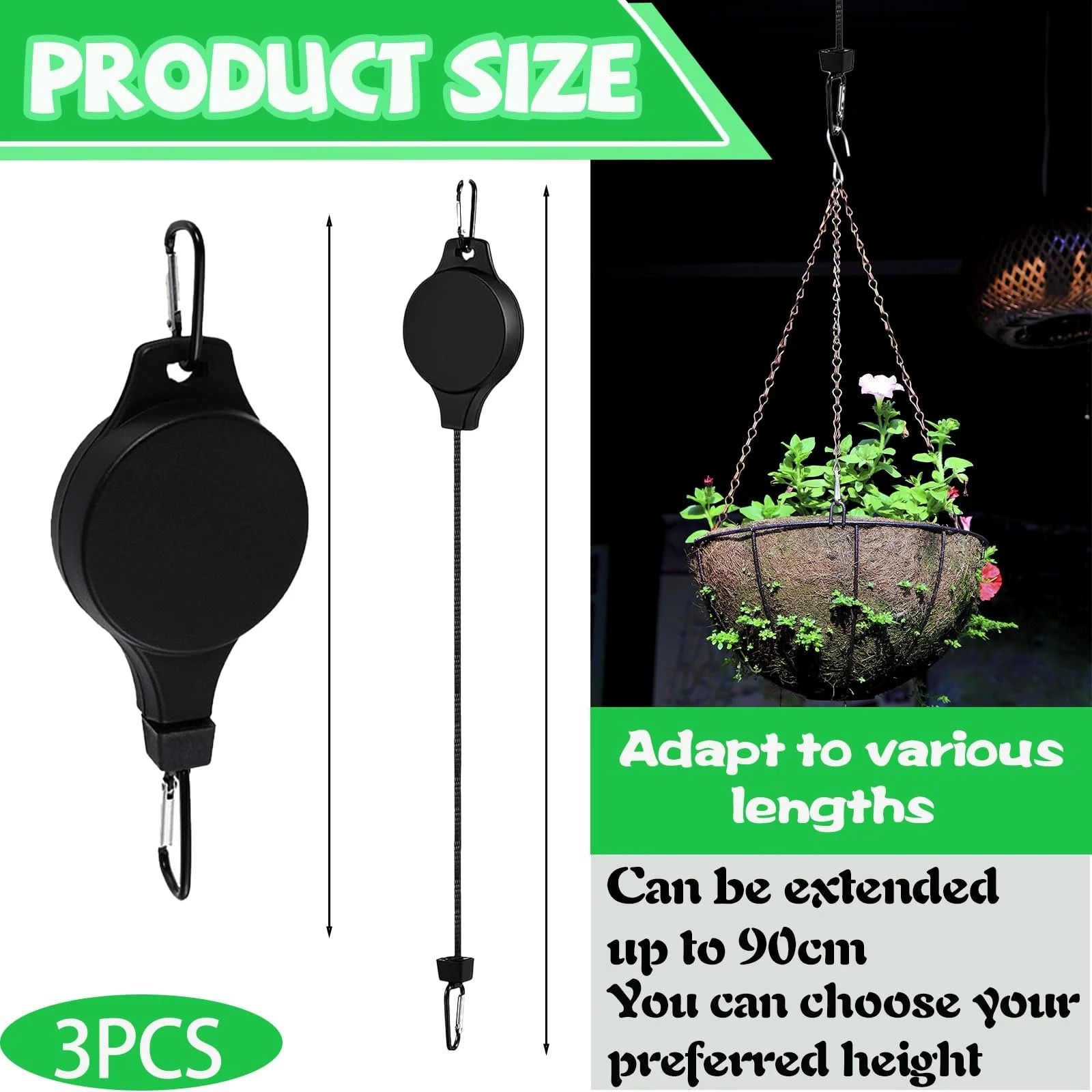Гачки-підвіси для квітів Набір 3 шт. регульовані Чорний, фото №2 Гачки-підвіси для квітів Набір 3 шт. регульовані Чорний, фото №2
