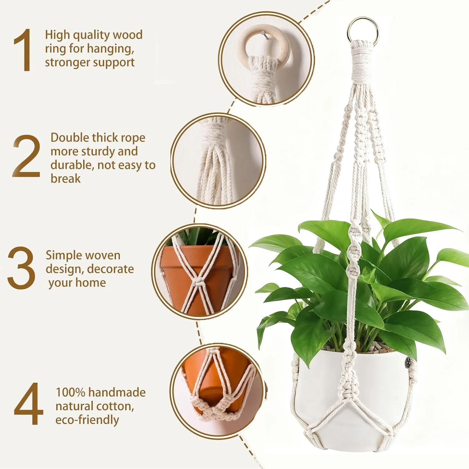 Подвесы для растений макраме Набор из 2 шт. 51,5 см с крючками Boho Style, фото №7