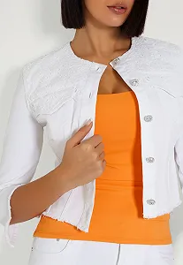 Жіноча вкорочена куртка GUESS - Мереживна Біла - S synthetic.ua - Фото 1