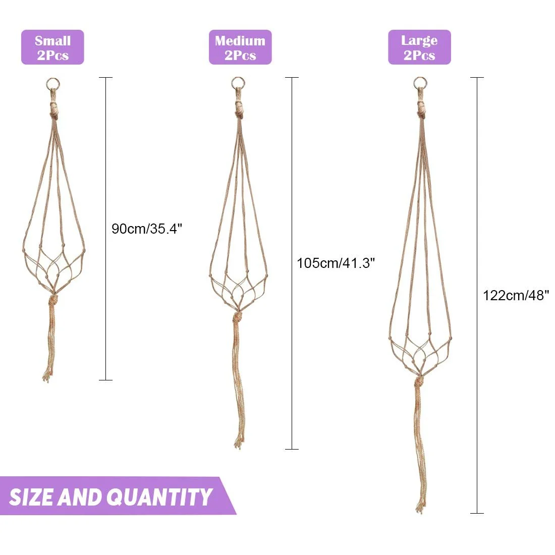 Подвесное кашпо макраме Swpeet 6 шт. Натуральный, фото №2
