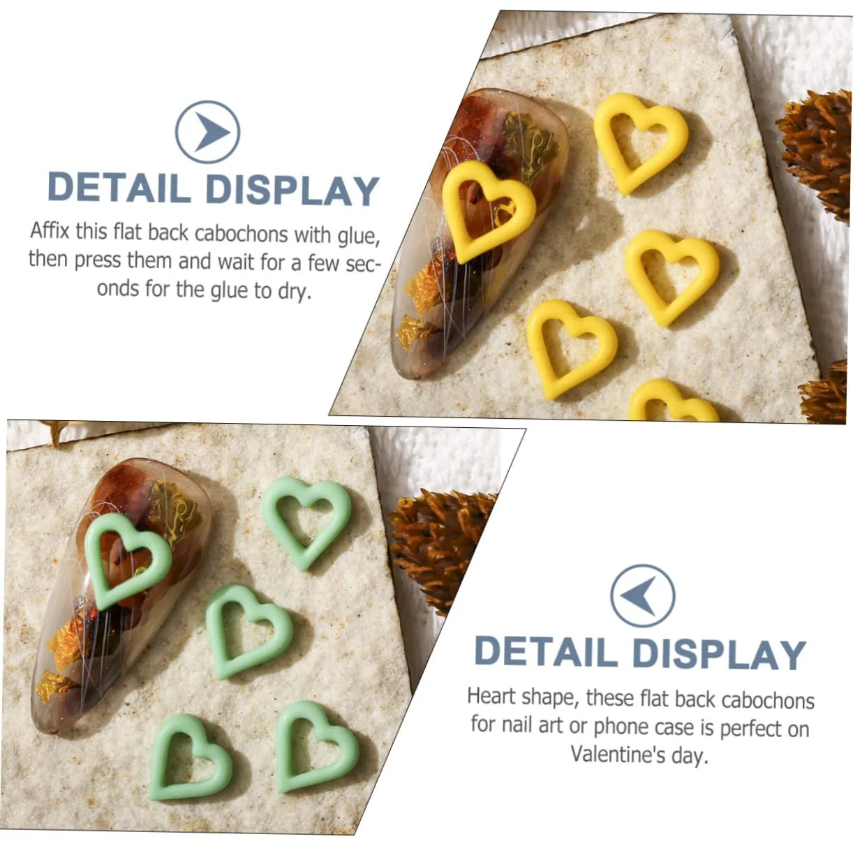 Наклейки для декору нігтів Прикраса для нігтів Серце POPETPOP, 100 шт, підвіски-кабошони з помпонами, плоскі стрази у формі серця, желеподібні прикраси для нігтів, каваї епоксидна смола, 3D міні, фото №3