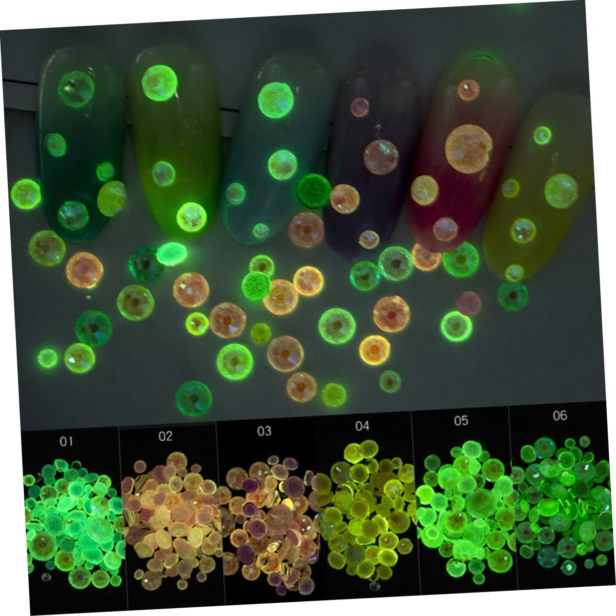 Стрази для нігтів Housoutil 6 кишень Флуоресцентні Камені для манікюру, фото №5