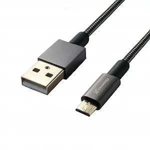 Кабель Grand-X USB-microUSB Cu 2,1A, Black 1m доп защита-метал оплетка (MM-01) - Фото 1