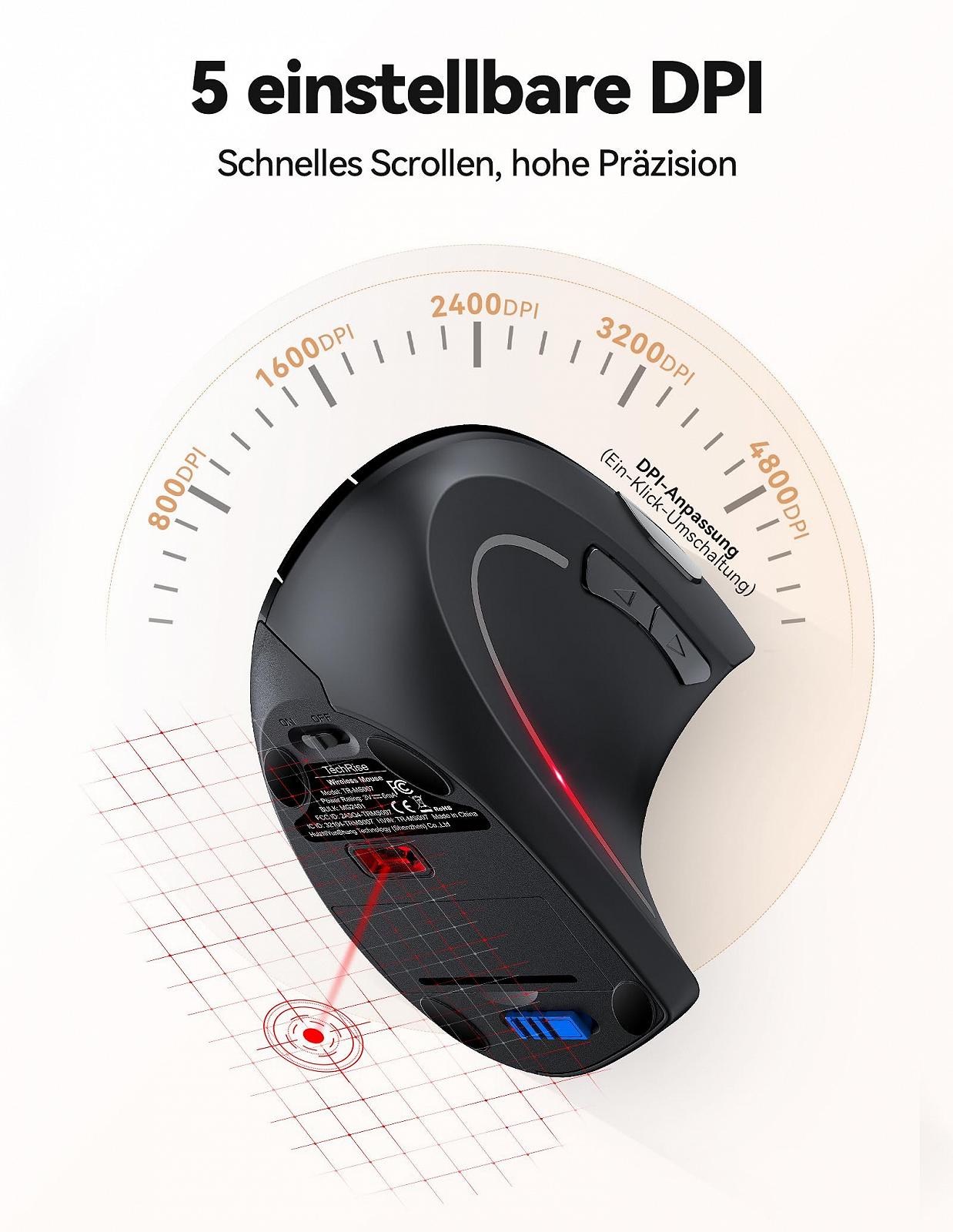 Мышь TechRise Беспроводная Эргономичная Вертикальная 4800 DPI Оптическая Тихая, фото №2