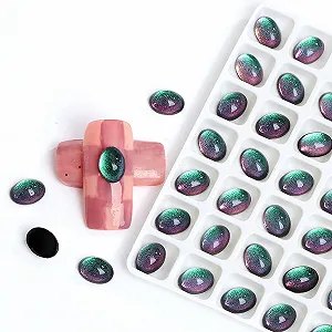 Стрази для нігтів Овал 3D Блискітки Зоряне сяйво Зелений, 36 шт - Фото 1