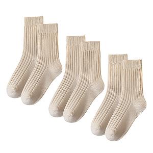 3 пары теплых носков до икры, однотонные носки, повседневные носки для женщин, вязаные круглые носки из хлопка, влагопоглощающие и дышащие спортивные носки, молочно-белые - Фото 1