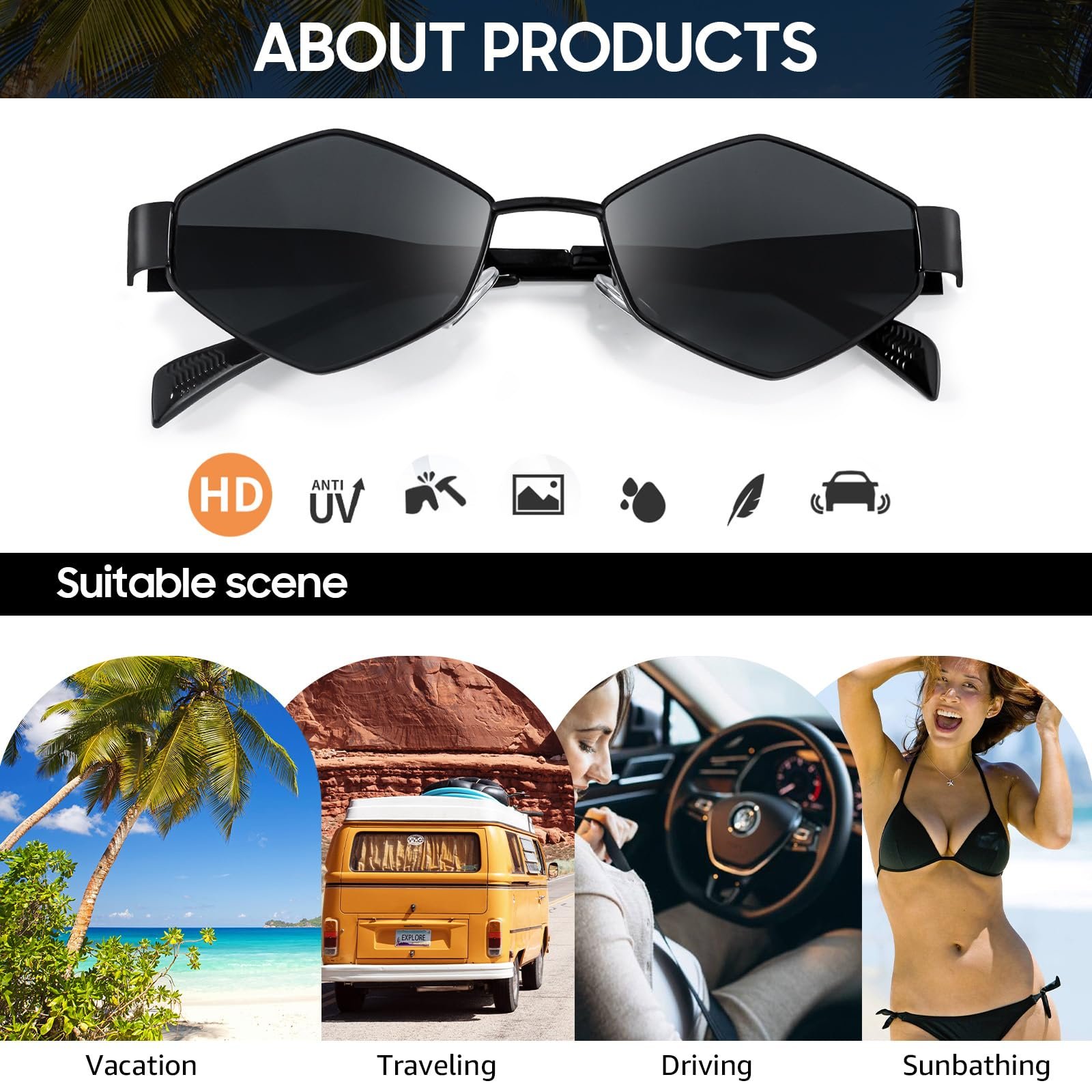 Солнцезащитные очки Женские SODQW Шестиугольная Металлическая оправа UV400, фото №5