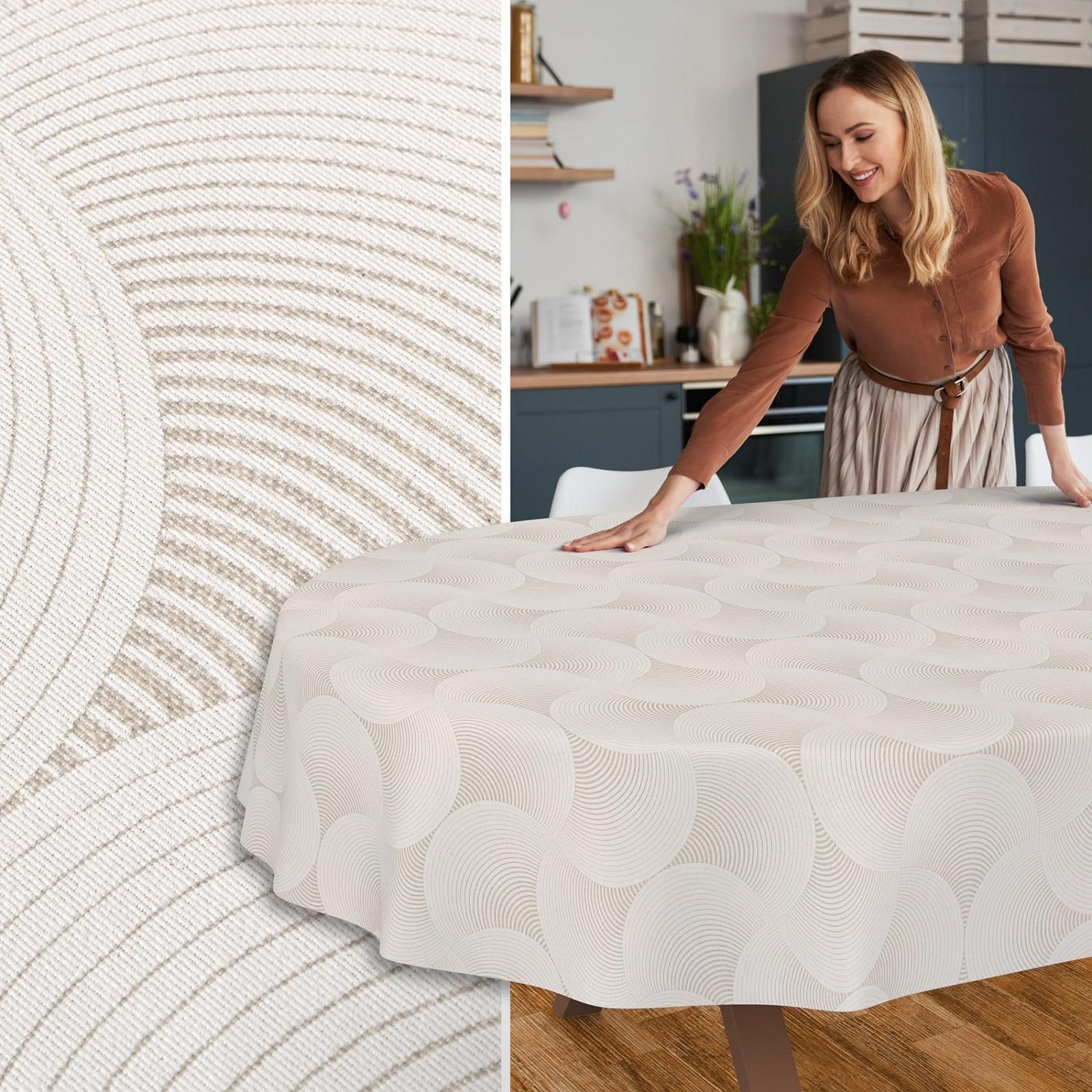 Скатертина Curva Lotus Effect мийна з бавовни та поліестеру овальна 180 x 140 см сіра, фото №6
