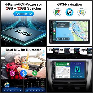 Android автомагнитола 2DIN с беспроводным Carplay, беспроводная автомагнитола Android с экраном, 4G + 64G 7 дюймов Car Play автомагнитола 2DIN сенсорный дисплей с Navi, Bluetooth, GPS, WiFi, AM/FM/RDS, AUX/SWC synthetic.ua - Фото 1