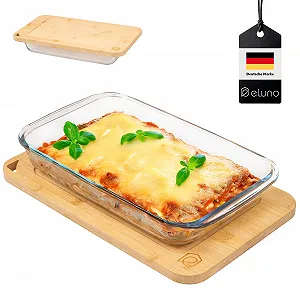 Форма для запекания eluno 2,2 л стеклянная с бамбуковой крышкой прямоугольная - Фото 1