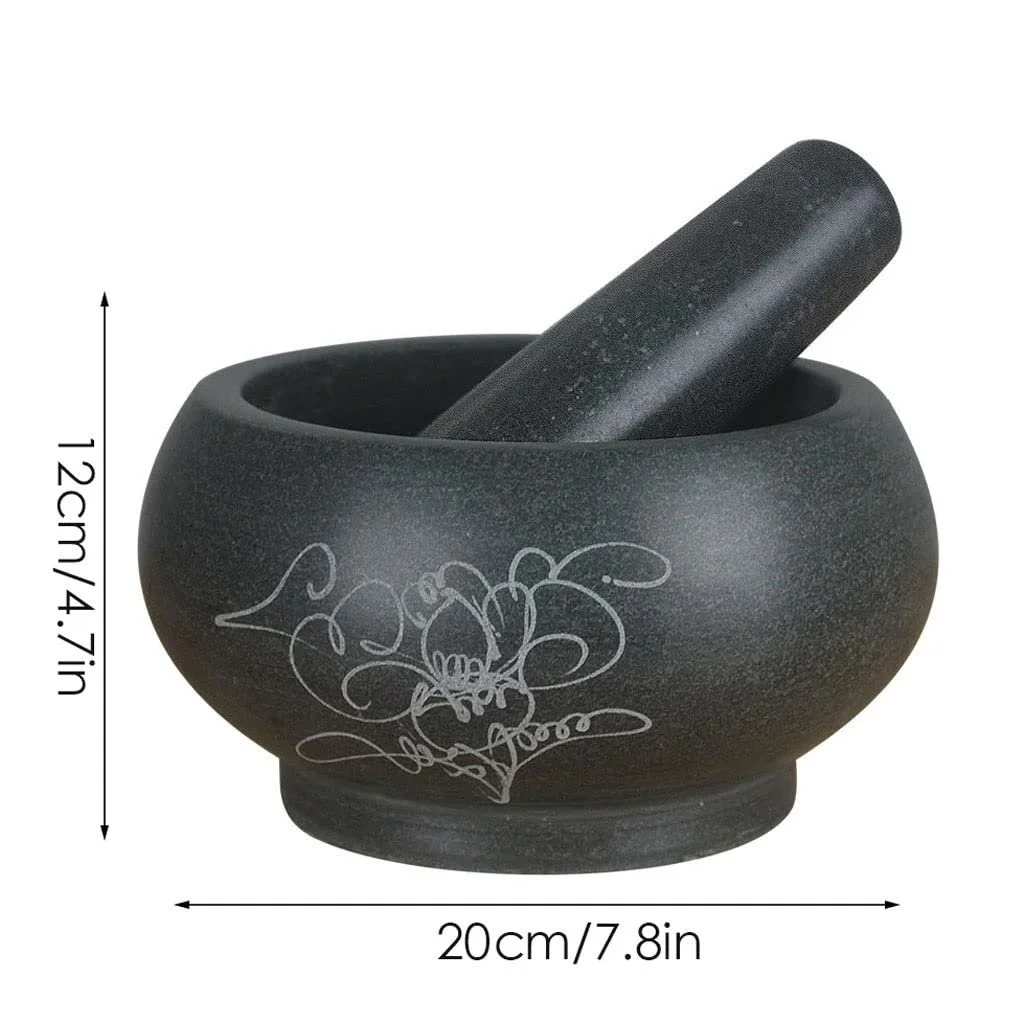 Ступка з натурального каменю з візерунком ручної роботи для подрібнення часнику, спецій, пасти, песто і гуакамоле, фото №2