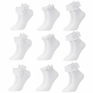 Носки с оборками Женские Белые носки с оборками Кружево с бантом Элегантные носки для молодых женщин Дышащие хлопковые носки-следки Балетные носки Элегантные милые носки принцессы - Фото 1