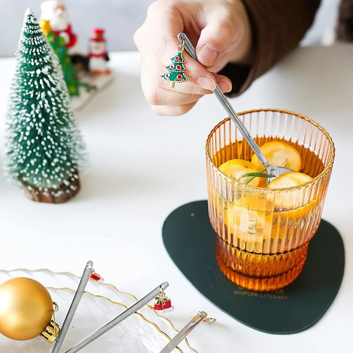 Ложки Рождественские, набор 10 шт, ложки для кофе, ложки из нержавеющей стали, чайные ложки, десертные ложки, ложки для размешивания, суповые ложки, клубника, ананас, авокадо, вишня для кофе, мороженого, супа, фото №5