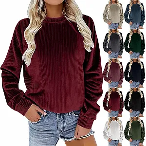 Женский Свитшот Оверсайз Велюр Без Капюшона Повседневный Длинный Рукав Однотонный Свитшот 2025 Гольф - Фото 1