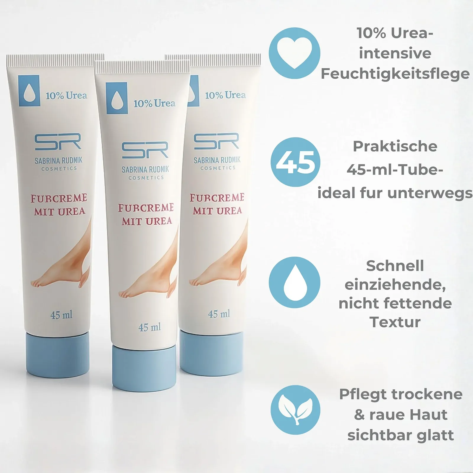 Крем для ног Sabrina Rudnik 3 x 45 мл с мочевиной + блокнот varivendo, фото №2