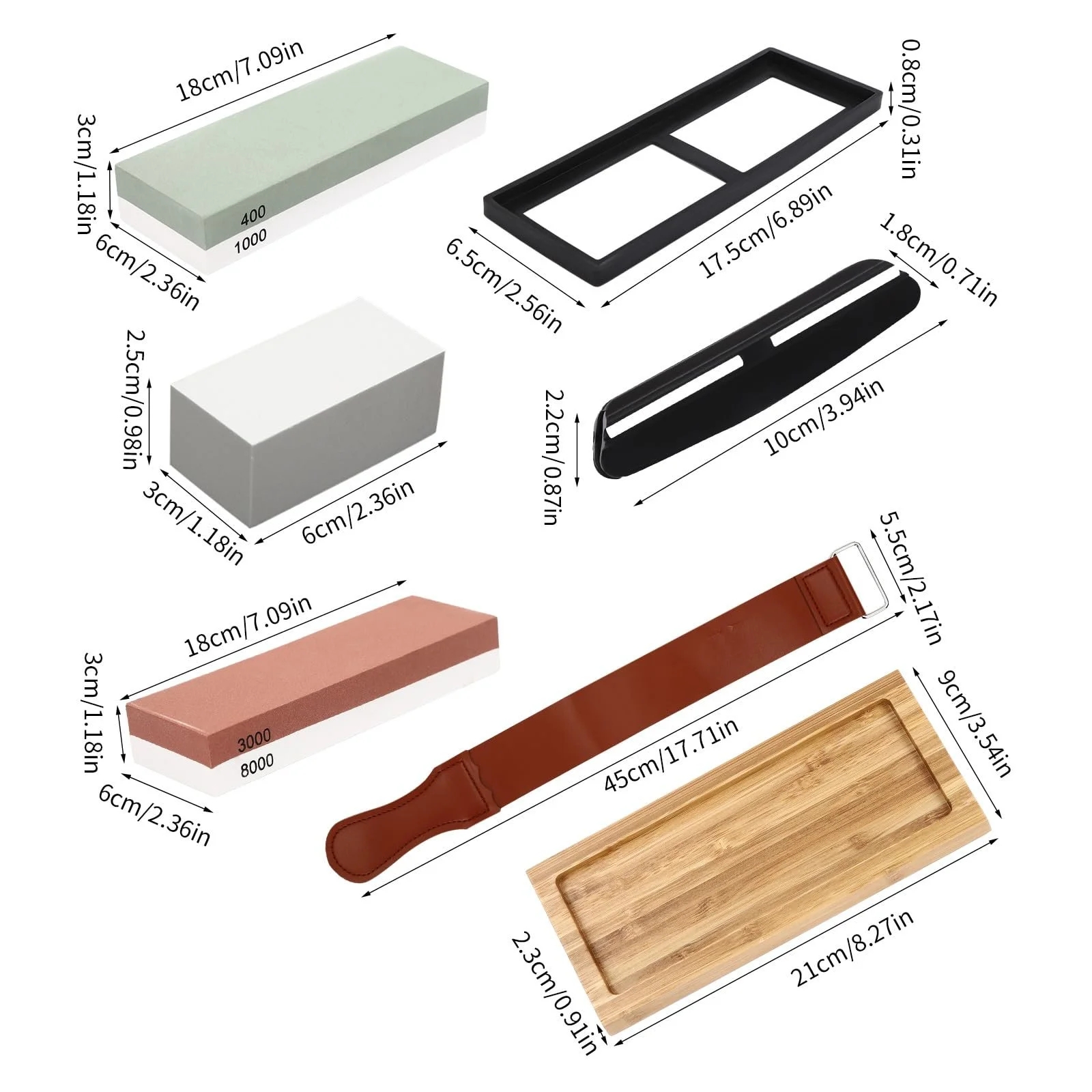 Професійний набір точильних каменів 400/1000 3000/8000 з бамбуковою основою, правильним каменем та шкіряними ременями, фото №3