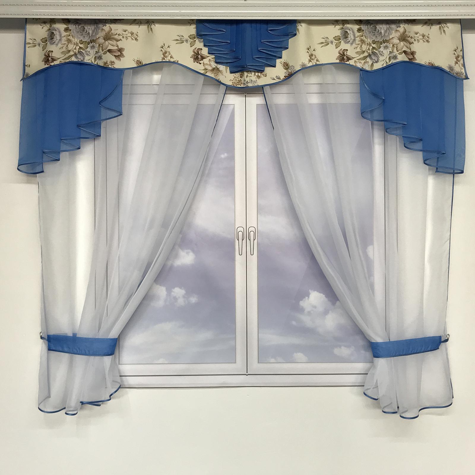 Короткий тюль з ламбрекеном ALBO 200x180 cm Блакитний (KU-313-29), фото №1