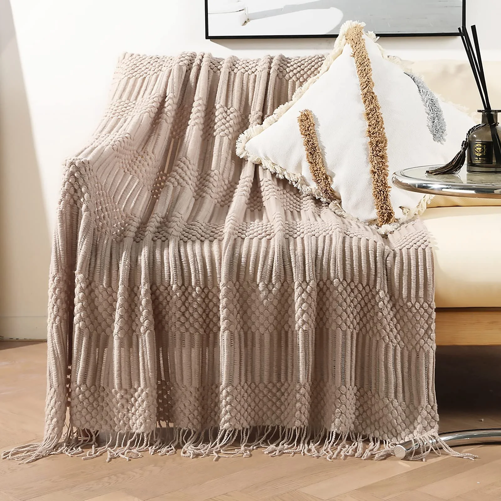 В'язаний Плед LumiSyne Однотонний Пухирчастий Візерунок, фото №1