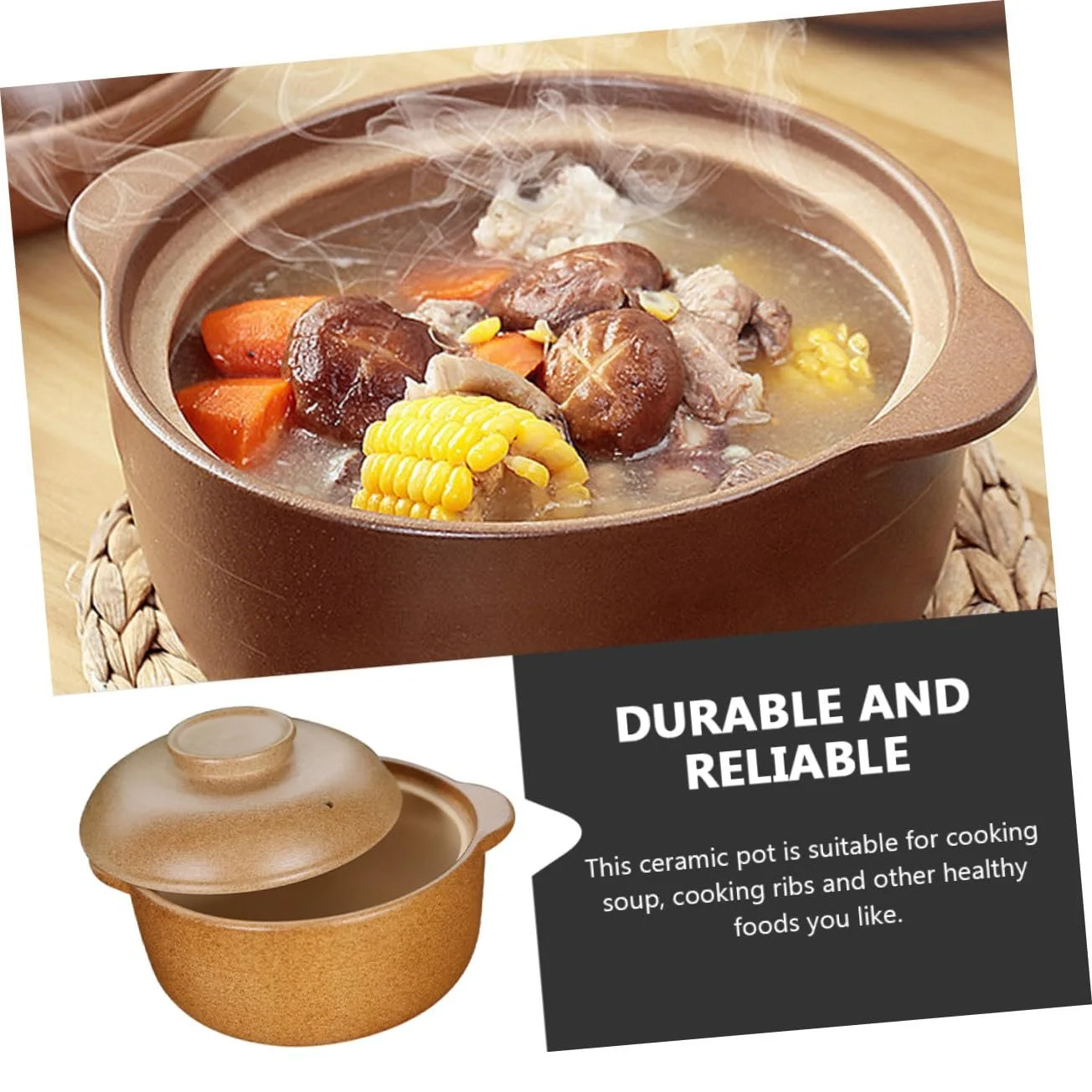 Кастрюля керамическая 1,6 л с крышкой термостойкая для супа, фото №3