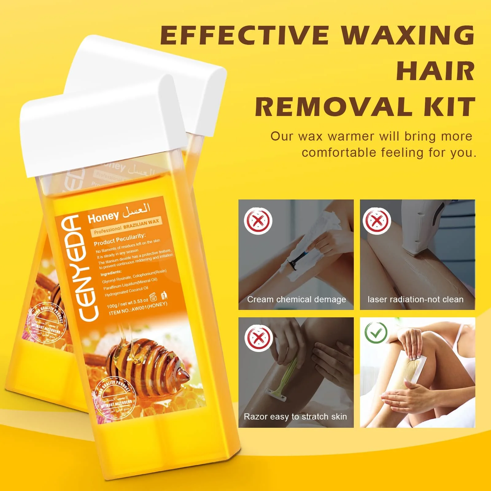 Набір для депіляції CENYEDA Digital Roll On Wax Kit цифровий воскоплав з 2 медовими картриджами, 10 оліями та 100 смужками, фото №5