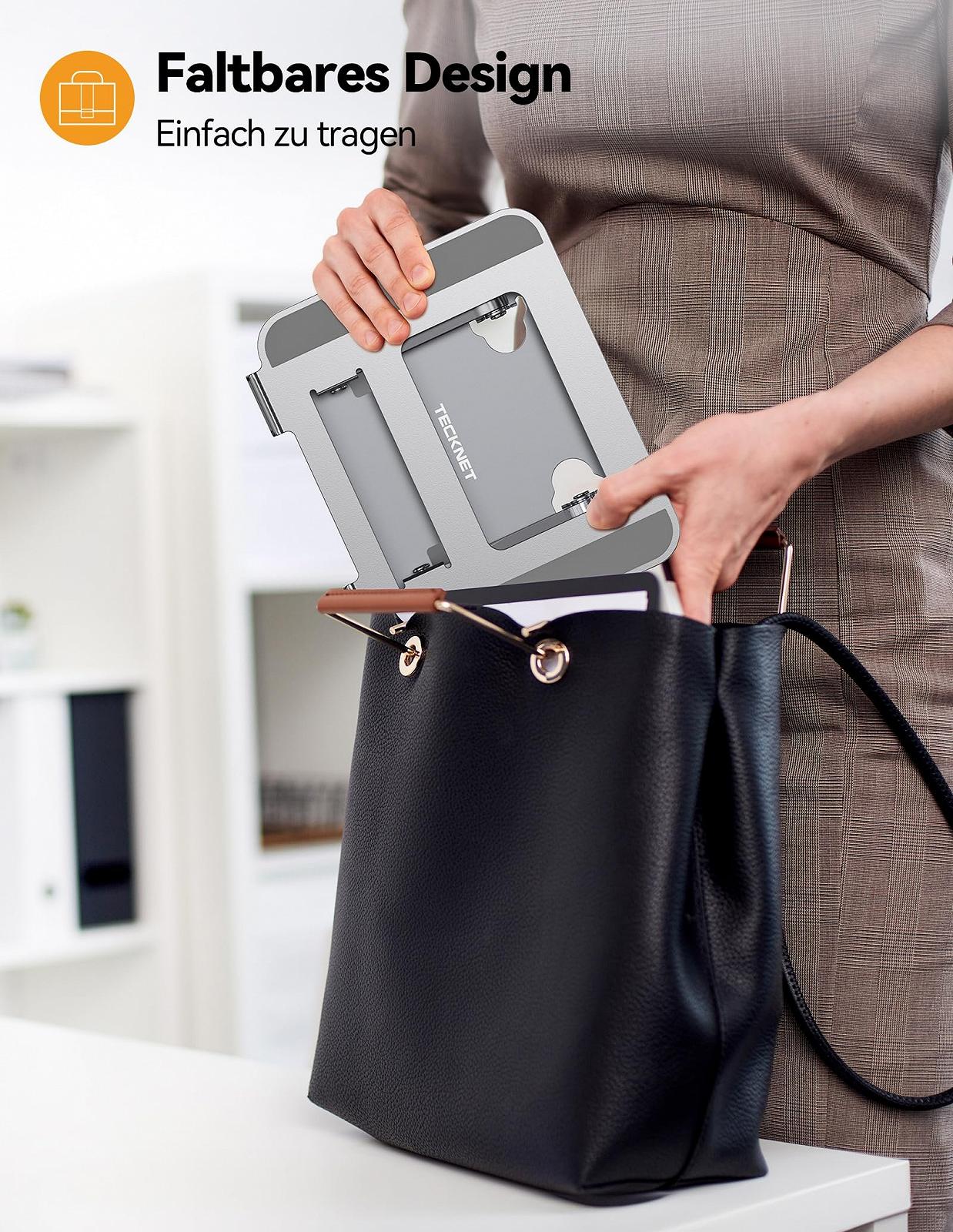 Подставка для ноутбука TECKNET Регулируемая по высоте и вращающаяся, Эргономичная подставка для ноутбука, Подставка для ноутбука с двойной поддержкой для MacBook Air/Pro, Lenovo, HP, Dell, 17 дюймов, Серебристая, фото №6